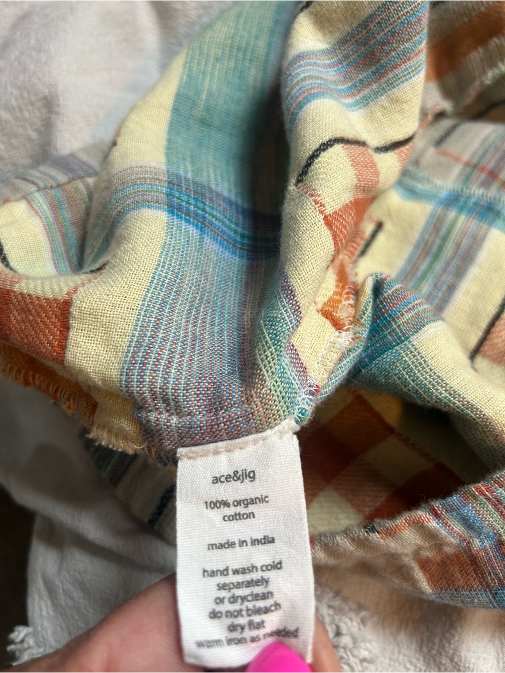 Ace & Jig Cream Plaid Sleeveless Cotton Dress with Rust and Blue Accents - Picture 5 of 5